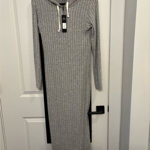 Women's Gray Ribbed Hoodie midi Dress - Fashion Nova